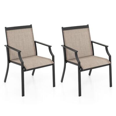 2er Set Gartenstühle mit atmungsaktiver Sitzfläche &amp; Metallrahmen bis 150 kg Belastbar Kaffee