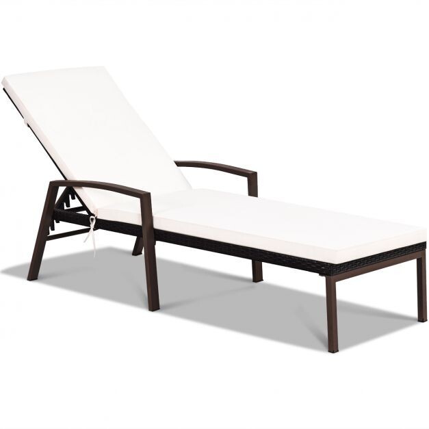 Terrassen-Rattanliege Sonnenliege Rattan Gartenliege 193 x 61 x 35 -96 cm Weiß + Braun