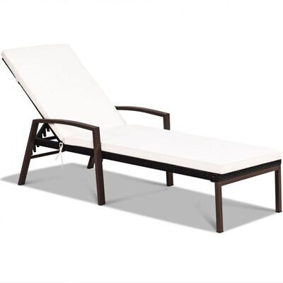Terrassen-Rattanliege Sonnenliege Rattan Gartenliege 193 x 61 x 35 -96 cm Weiß + Braun