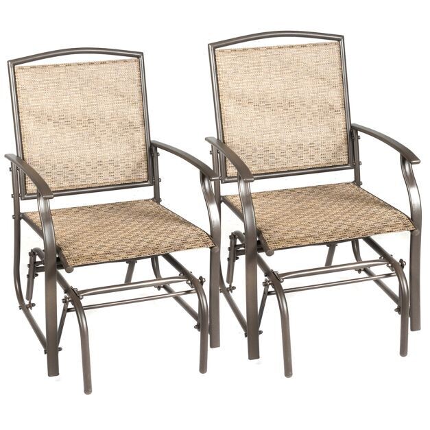 2er Set Schaukelstühle Gartenmöbel mit Metallrahmen 58 x 70 x 94 cm Braun