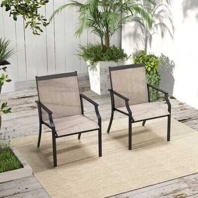 2er Set Gartenstühle mit atmungsaktiver Sitzfläche &amp; Metallrahmen bis 150 kg Belastbar Kaffee