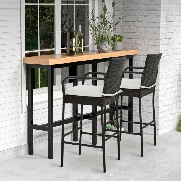 2er Set Rattan-Barhocker mit Kissen & Fussstütze Barstühle 180 kg Max. Belastbarkeit