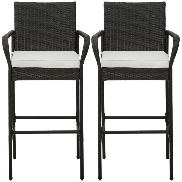 2er Set Rattan-Barhocker mit Kissen &amp; Fussstütze Barstühle 180 kg Max. Belastbarkeit