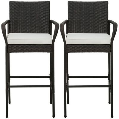 2er Set Rattan-Barhocker mit Kissen &amp; Fussstütze Barstühle 180 kg Max. Belastbarkeit