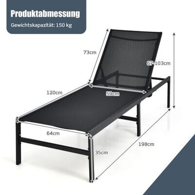 Sonnenliegestuhl anpassbarer Liegestuhl 64 x 198 x 67 - 103 cm Schwarz