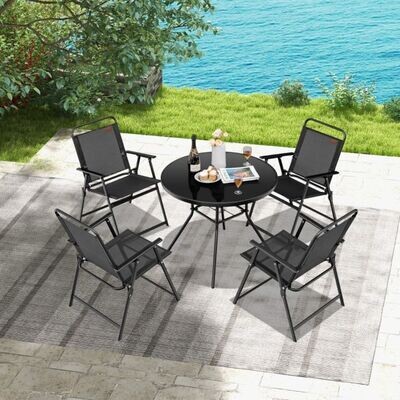 4er Klappstuhl-Set, Gartenstühle mit Armlehnen &amp; Rückenlehne &amp; Atmungsaktivem Sitz Klappstühle Schwarz