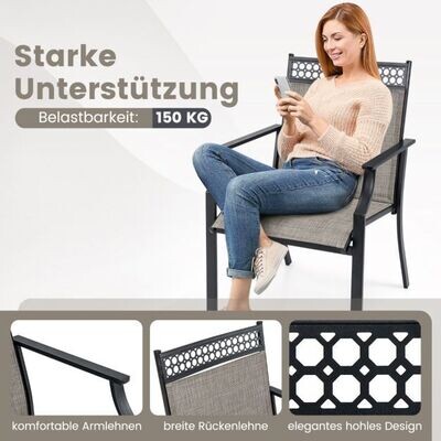2er Set Gartenstühle, Balkonstühle mit schnell trocknendem Stoff und Metallrahmen grau