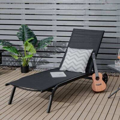 Verstellbare Sonnenliege mit Rädern und schnell trocknendem Stoff für Pool und Garten Schwarz