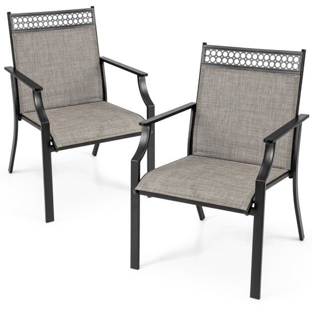 2er Set Gartenstühle, Balkonstühle mit schnell trocknendem Stoff und Metallrahmen Kaffee