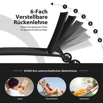 Verstellbare Sonnenliege mit Rädern und schnell trocknendem Stoff für Pool und Garten Schwarz