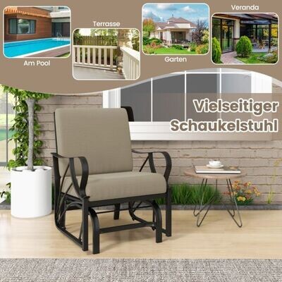 Gartenstuhl mit Schaukelfunktion & Weich Gepolstertem Kissen Schaukelstuhl Braun