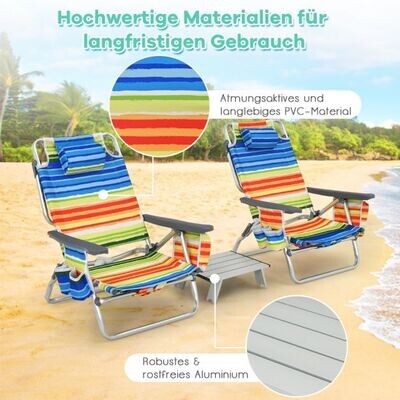 3 tlg. Strandstuhl & Tisch Set Outdoor Liegestühle mit Aufrollbarem Campingtisch bunt