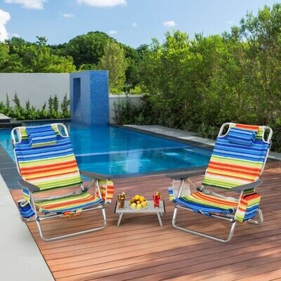 3 tlg. Strandstuhl &amp; Tisch Set Outdoor Liegestühle mit Aufrollbarem Campingtisch bunt