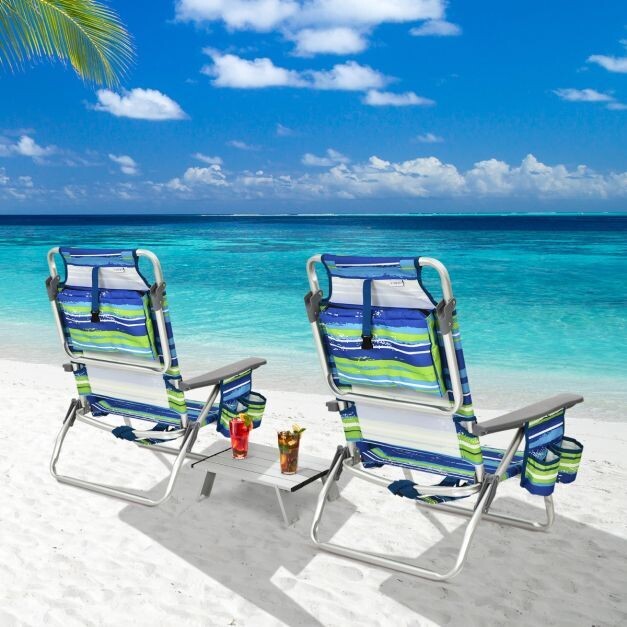 3 tlg. Strandstuhl &amp; Tisch Set Outdoor Liegestühle mit Aufrollbarem Campingtisch blau