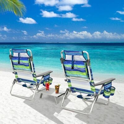 3 tlg. Strandstuhl &amp; Tisch Set Outdoor Liegestühle mit Aufrollbarem Campingtisch blau