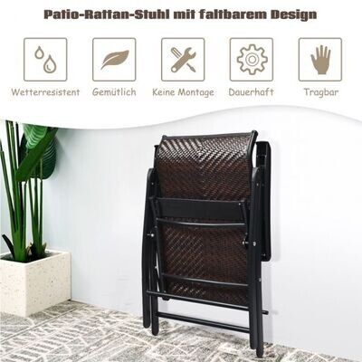 2 Rattan-Klappstühle für die Terrasse Tragbare Outdoor-Campingstühle Braun