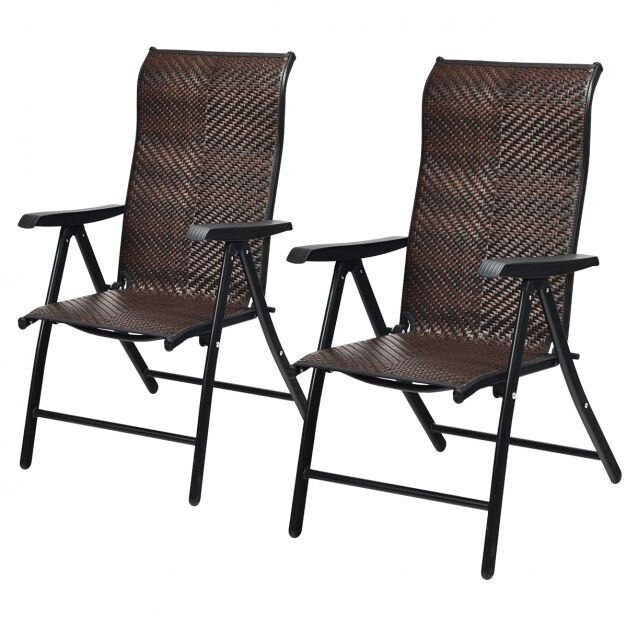 2 Rattan-Klappstühle für die Terrasse Tragbare Outdoor-Campingstühle Braun