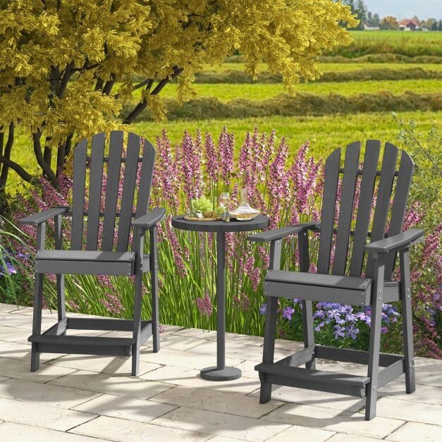 Outdoor Adirondack Barhocker mit Armlehne &amp; Fussstütze HDPE-Patiostuhl Wetterfester Pub-Hocker grau