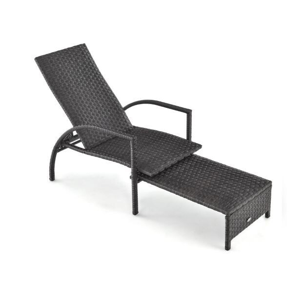 Sonnenliege aus Rattan mit Ausziehbarer Fußstütze &amp; 5-stufig Verstellbarer Rückenlehne
