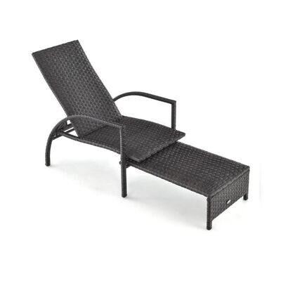 Sonnenliege aus Rattan mit Ausziehbarer Fußstütze &amp; 5-stufig Verstellbarer Rückenlehne