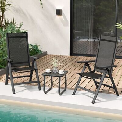 2er Set Gartenstühle Alu wetterfester Klappstuhl mit 7-Fach Verstellbarer Rückenlehne Schwarz