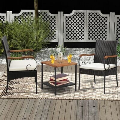 2er Set Rattan-Korbstühle mit robustem Metallrahmen & wetterfestem Korbgeflecht