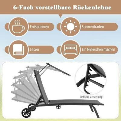 Terrassenliege Outdoor-Liegestuhl mit Rädern Strandliege aus Metall Grau