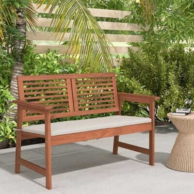 Holz Gartenbank mit Kissen & Rückenlehne 2-Sitzer Parkbank Sitzbank für Terrasse