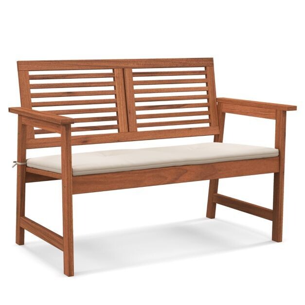 Holz Gartenbank mit Kissen &amp; Rückenlehne 2-Sitzer Parkbank Sitzbank für Terrasse