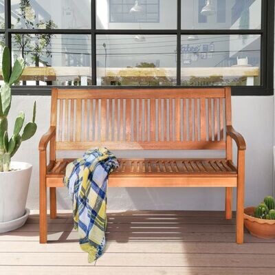 Solide Gartenbank für 2 Personen mit kurviger Rückenlehne & weiten Armlehnen 126 x 63 x 91 cm