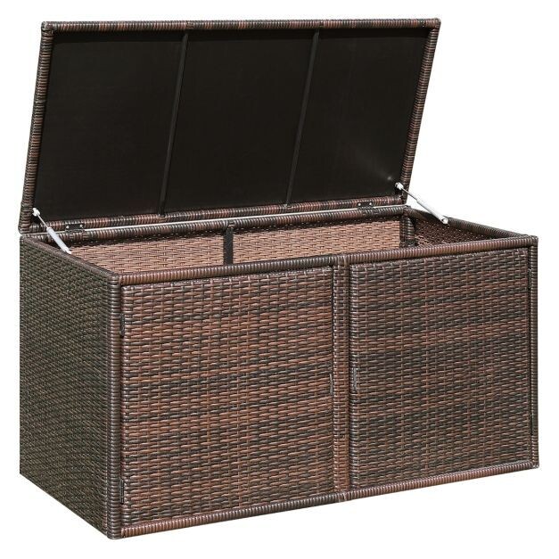Terrassenbox, Gartenschrank aus Rattan mit 335L Kapazität Stahlrahmen zur Aufbewahrung Braun