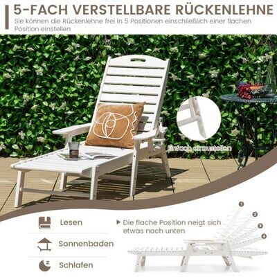 Outdoor Gartenliege, Sonnenliege HDPE Liegestuhl Rückenlehne verstellbare Weiss