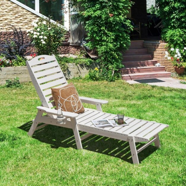 Outdoor Gartenliege, Sonnenliege HDPE Liegestuhl Rückenlehne verstellbare Weiss