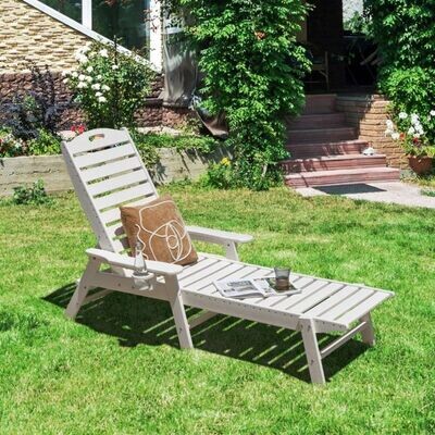 Outdoor Gartenliege, Sonnenliege HDPE Liegestuhl Rückenlehne verstellbare Weiss