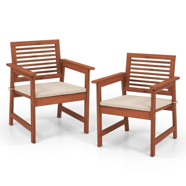 2er Set Garten Essstühle aus Massivholz mit Kissen &amp; Armlehne Gartenstühle Gartensessel 61 x 61 x 81 cm