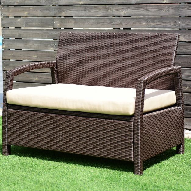 2-Sitzer Rattan Gartenbank Outdoor Lounge Sitzbank Braun 108 x 64 x 84 cm