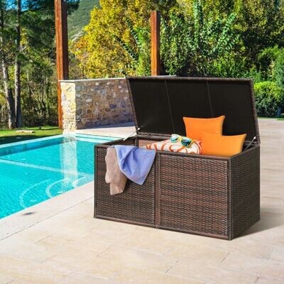 Terrassenbox, Gartenschrank aus Rattan mit 335L Kapazität Stahlrahmen zur Aufbewahrung Braun