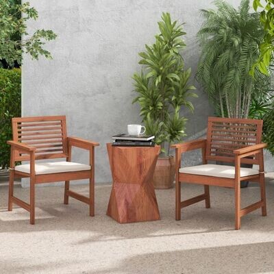 2er Set Garten Essstühle aus Massivholz mit Kissen & Armlehne Gartenstühle Gartensessel 61 x 61 x 81 cm