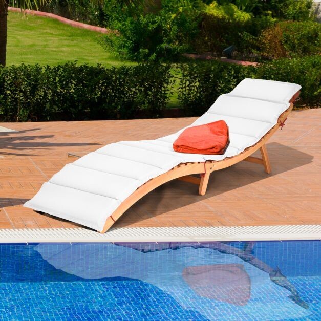 Ergonomische Holz Sonnenliege mit Auflage &amp; Klappbarer Kopfstütze Gartenliege 190 x 55 x 52 cm