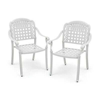 2er Set Gartenstühle aus Alu mit Armlehnen Stapelstühle Gartensessel für Balkon Weiss
