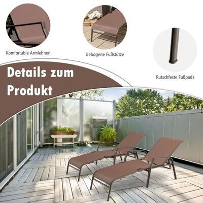 2er Set Sonnenliege mit 5-Positionen Verstellbarer Rückenlehne bis 150 kg Belastbar Gartenliege