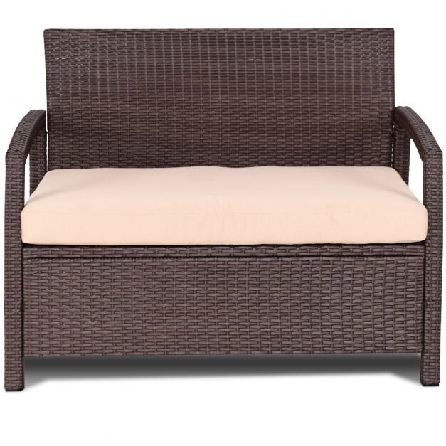 2-Sitzer Rattan Gartenbank Outdoor Lounge Sitzbank Braun 108 x 64 x 84 cm