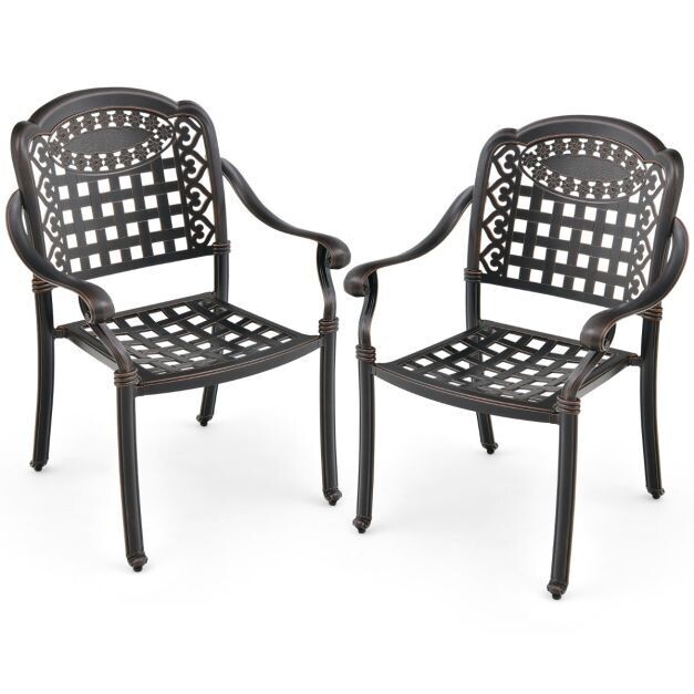 2er Set Gartenstühle aus Alu mit Armlehnen Stapelstühle Gartensessel für Balkon