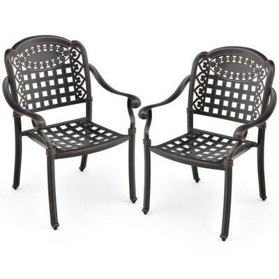 2er Set Gartenstühle aus Alu mit Armlehnen Stapelstühle Gartensessel für Balkon