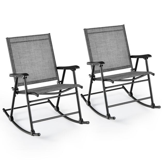 Klappbare Schaukelstühle 2er Set Gartenstühle mit atmungsaktivem Sitzstoff 82 x 64 x 91 cm grau