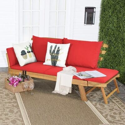 Gartenbank & Schlafsofa für die Terrasse Tagesbett aus Akazienholz 198 x 75 x 75 cm rot