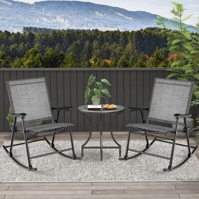 Klappbare Schaukelstühle 2er Set Gartenstühle mit atmungsaktivem Sitzstoff 82 x 64 x 91 cm grau