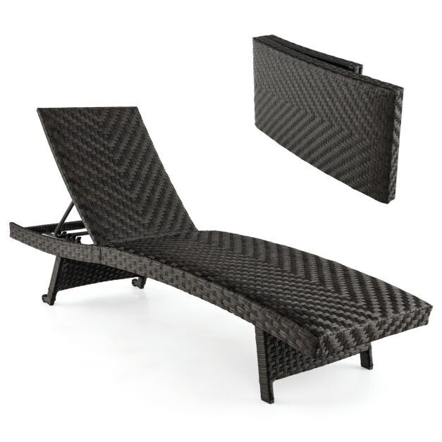 Terrassen-Liegestuhl Rattan mit 5-stufig verstellbarer Rückenlehne 195 x 61 x 38-97 cm Mix Braun