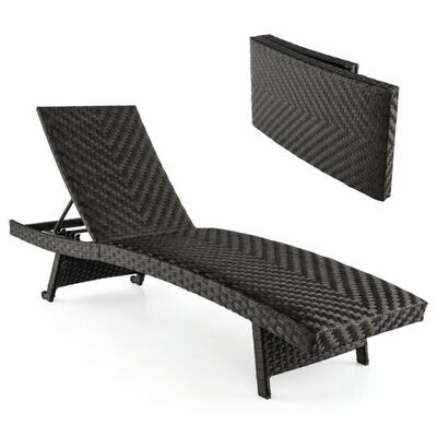 Terrassen-Liegestuhl Rattan mit 5-stufig verstellbarer Rückenlehne 195 x 61 x 38-97 cm Mix Braun