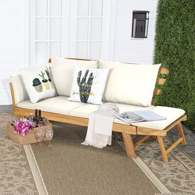 Gartenbank & Schlafsofa für die Terrasse Tagesbett aus Akazienholz 198 x 75 x 75 cm Weiss